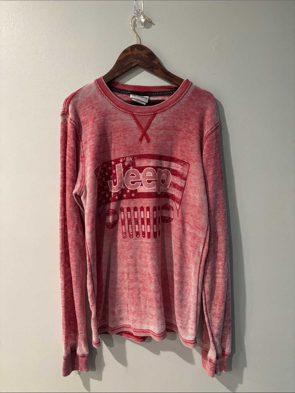 Jeep Red Faded-Wash Crewneck Sweater